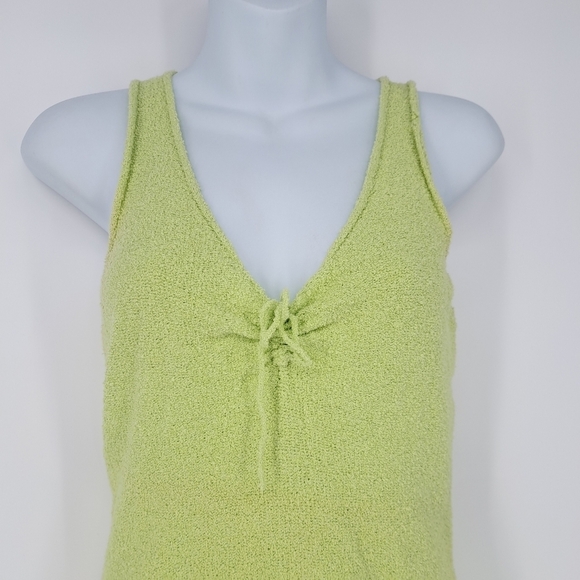 Margaret OLeary Cotton Blend Textured Ruched Neckline Tank Top In Lime - Picture 2 of 8